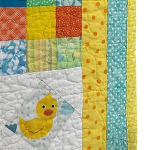Handmade Rubber Ducky Patchwork Baby Quilt Yellow Orange Nursery Blanket 40 x40